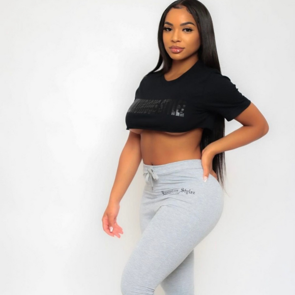 LS CROP TOP & STACKED PANTS
